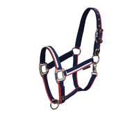 Licol pour cheval avec rembourrage polaire et mousqueton Equestro White Trim Bleu Cob