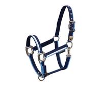 Licol pour cheval avec rembourrage polaire et mousqueton Equestro White Trim Bleu Cob