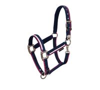 Licol pour cheval avec rembourrage polaire et mousqueton Equestro White Trim Bleu Cob