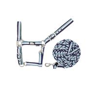 Licol pour cheval en nylon avec cuir et laisse Supreme Bleu Cob