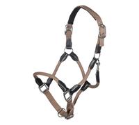HKM Licol Carlotta réglable en cuir et nylon tubulaire Taupe Poney