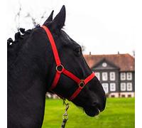 Licol pour cheval Warmblut, Vollblut, Kaltblut - Licol d’écurie, licol de pâturage, réglable en 2 positions sur les sangles de menton et de cou, sûr et résistant à la déchirure (Rouge, Kaltblut)