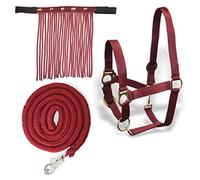 Licol pour chevaux avec longe et franges à mouches - Licol avec tricot - Licol poney Shetty Cob Full Kb (pur-sang (Cob), bordeaux