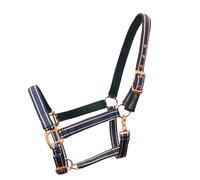 Licol pour chevaux avec paillettes en or rose, licol cheval noir et rose, 2 positions de réglage (bleu foncé, or rose, pur-sang (Cob))