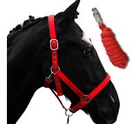 Licol pour chevaux avec tricot | Licol pour cheval | Licol poney, plein sang, Full, X-Full avec tricot (rouge, poney)