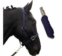Licol pour chevaux avec tricot | Longe pour cheval licol | Licol pour poney, pur-sang, full, X-Full avec tricot (bleu, demi-sang)