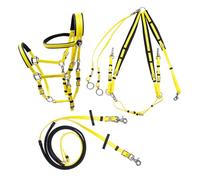 Licol Pour Chevaux Ensemble complet brillant Endurance en cuir de nylon enduit TPU, rênes licou fantaisie imperméables incluses(Yellow)