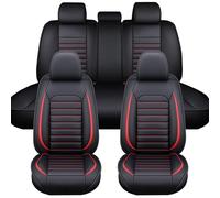 LICOME Housses de Siège Voiture pour VW Polo Vivo 2010-2024 2025, Ensemble Complet en Cuir, Couvre-Sièges Avant et Arrière, Protection Respirante Imperméable,A Black+Red