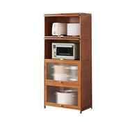 LICONG-2020 Armoire à Vaisselle Buffet de Cuisine à 4 Niveaux avec Portes vitrées et Compartiments Rangement for café thé, Hauteur 140 cm