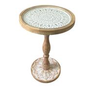 LICONG-2020 Table d'appoint Table Ronde Vintage sculptée en Verre, Table d'appoint de canapé, Basse Loisirs, Colonne Romaine(Natural,Petit)