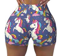 Licorne Accessoires Imprimé Flexible Élastique Confortable Short de Gym Taille Haute Contour Exercice Course, noir, Taille M