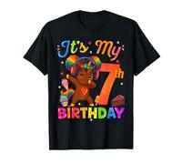 Licorne Afro 7ème Anniversaire Fille Cheveux naturels Afro américains T-Shirt