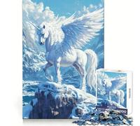 Licorne ailée en Hiver Puzzle de 1000 pièces pour Adolescents Entraînement à la réflexion et à la Pleine Conscience Idée Cadeau saisonnière (50x75cm)