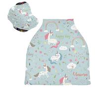 Licorne Arc-En-Ciel Blanche Housse de Canopée pour Poussette,Siège de Voiture pour Bébé Dais Siège Auto Couverture D'Allaitement Pare-Soleil Respirant Extensible pour Bébé