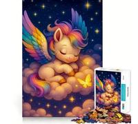Licorne Arc-en-Ciel endormie sur Un Nuage Puzzle de 1000 pièces pour Adultes Jeu de réflexion Relaxant et Amusant Assemblage d'image Surprise chaleureuse 50x75cm