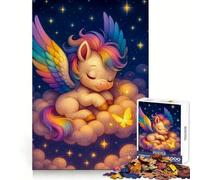 Licorne Arc-en-Ciel endormie sur Un Nuage Puzzle de 1000 pièces pour Adultes Jeu de réflexion Relaxant et Amusant Assemblage d'image Surprise chaleureuse 50x75cm