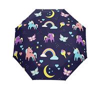 Licorne Arc-en-Ciel Parapluie Pliant Ouverture et Fermeture Automatique Protection UV Parapluies Pliant Coupe-Vent Ultra-léger pour Voyager Plage Femmes Enfants Fille