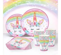 Licorne Assiette Jetable Anniversaire, Decoration Anniversaire Rose Licorne, Unicorn Vaisselle Jetable Birthday Fille Assiettes Tasses Serviettes pour Deco Birthday Fille (24 Invités)