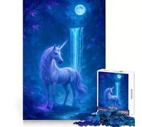 Licorne au Clair de Lune près d'une Cascade Puzzle Adulte 1000 pièces Stimule l'agilité cérébrale Facile à apprécier Assemblage sécurisé Idée Cadeau de Noël (38x52cm)