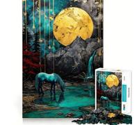 Licorne au lac sous la Lune Puzzle de 1000 pièces Jeu de réflexion Découpe Experte Artisanat Fascinant pour Les Moments de détente (50x75cm)