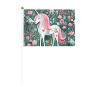 Licorne aux cheveux roses - 6 pièces - Drapeau imprimé double face - 14 x 20,8 cm - Convient pour les activités d'équipe