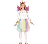 Licorne Aventure Magie de Carnaval Costume de conte de fées Fantaisie Ailes Arc-en-ciel Tutu Figure de conte de fées Créatures magiques Tenue de fête, Taille : 128/134 Couleur : Rose