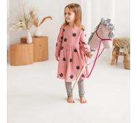 Licorne bâton hobby horse jouet en lin fait main avec pois rose