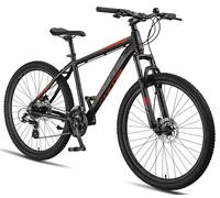 Licorne Bike Diamond Plus VTT à 24 vitesses, freins à disque hydrauliques, fourche à suspension verrouillable, roue avant et arrière à dégagement rapide (noir/rouge, 27,5")