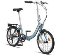 Licorne Bike Fold Premium Vélo pliable en aluminium à 6 vitesses Shimano avec système de pliage rapide (frein V, Bleu)