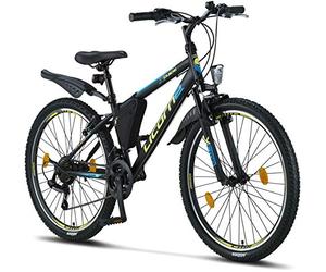 Licorne Bike Guide Vélo VTT haut de gamme pour filles, garçons, hommes et femmes Vélo avec dérailleur Shimano 21 vitesses, Fille Homme, Noir/bleu/citron vert, 26