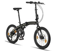 Licorne Bike Phoenix 2D Cross Vélo pliant en aluminium 20" avec frein à disque et frein à disque Pour homme et femme 7 vitesses Cadre en aluminium (roues Spoke, noir/or)