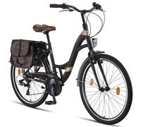 Licorne Bike Stella Plus Premium City Bike en 26 pouces Vélo en aluminium pour filles, garçons, hommes et femmes - 21 vitesses - Vélo hollandais (26 pouces, Noir)