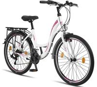 Licorne Bike Stella Premium City Bike 24,26 et 28 pouces - Vélo pour filles, garçons, hommes et femmes - Dérailleur Shimano 21 vitesses - Vélo hollandais, Garçon Femme, Blanc, 26