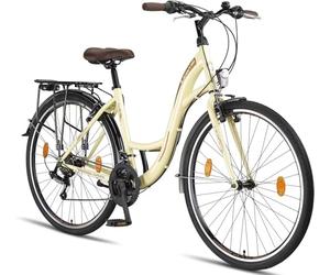 Licorne Bike Stella Premium City Bike 24,26 et 28 pouces - Vélo pour filles, garçons, hommes et femmes - Dérailleur Shimano 21 vitesses - Vélo hollandais, Femme, beige, 28