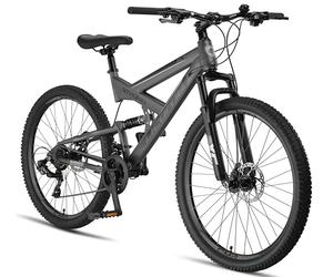 Licorne Bike Strong 2D Premium Mountain Bike 26, 27,5 et 29 pouces pour garçons, filles et hommes, freins disques avant et arrière, 21 vitesses, suspension complète