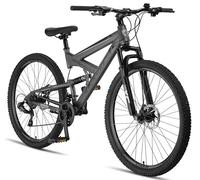 Licorne Bike Strong 2D Premium VTT en 26", 27,5" et 29" pour garçons, filles, femmes et hommes, freins à disque avant et arrière, 21 vitesses, suspension complète (29", anthracite)