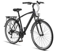 Licorne Bike Vélo de randonnée Premium de 28 pouces - Vélo pour hommes, garçons, femmes et messieurs - Dérailleur à 21 vitesses - Vélo urbain pour hommes - Vélo pour hommes - Life M-V-ATB - Noir/Gris