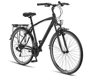 Licorne Bike Vélo de randonnée Premium de 28 pouces - Vélo pour hommes, garçons, femmes et messieurs - Dérailleur à 21 vitesses - Vélo urbain pour hommes - Vélo pour hommes - Life M-V-ATB - Noir/Gris