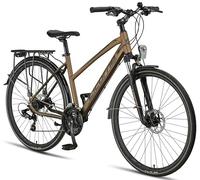 Licorne Bike Vélo de trekking 28″, avec frein à disque en aluminium, 21 vitesses, VTT, vélo cross (pour femme, doré foncé)
