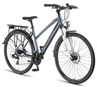 Licorne Bike Vélo de trekking 28 pouces, avec frein à disque en aluminium, 21 vitesses - VTT - Vélo cross(pour femme, bleu titane)