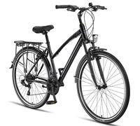 Licorne Bike Vélo de trekking de qualité supérieure 28" - Vélo pour homme, garçon, fille et femme - Dérailleur Shimano 21 vitesses - Vélo de ville - Vélo pour homme - L-V-ATB - Noir/gris