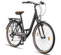 Licorne Bike Vélo de ville de qualité supérieure de 24,26 et 28" - Vélo pour filles, garçons, hommes et femmes - Dérailleur Shimano 21 vitesses - Vélo hollandais - Violetta - Noir