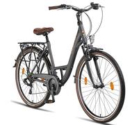 Licorne Bike Vélo de ville Premium 24,26 et 28 pouces - Vélo pour filles, garçons, hommes et femmes - Dérailleur Shimano 21 vitesses - Vélo hollandais - Violetta - Anthracite