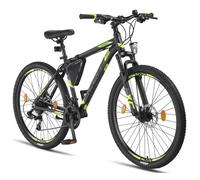 Licorne Bike Vélo VTT haut de gamme, pour filles, garçons, hommes et femmes, avec dérailleur Shimano à 21 vitesses, Garçon, noir/citron vert (2 freins à disque)., 27.5 inches