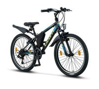 Licorne Bike VTT 24 Pouces - Vélo Tout-Terrain Polyvalent pour Usage Quotidien, (Noir//Bleu/Citron vert 24)