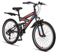 Licorne Bike VTT en V de qualité supérieure de 24 et 26 pouces - Vélo pour garçons, filles, femmes et hommes - 21 vitesses - Suspension complète