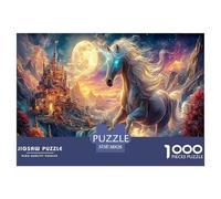Licorne Blanche Puzzle 1000 Pièces Jouet en Bois Cadeau Unique Décoration Intérieure Château Moonlight Challenge Toy Adultes Et Enfants À Partir De 14 Ans 38x26cm/1000pcs