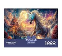 Licorne Blanche Puzzles 1000 Pieces Cadeau Unique Château Moonlight Challenge Toy À De Qualité Supérieure Peinture Art pour Adultes Et Enfants 52x38cm/1000pcs