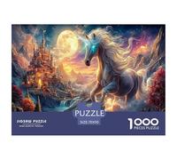 Licorne Blanche Puzzles 1000 Pieces Cadeau Unique Château Moonlight Défi Jouet À De Qualité Supérieure Peinture Art pour Adultes Enfants 70x50cm/1000pcs