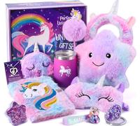 Licorne Cadeau Fille 4-10 Ans - Journal Intime LED Étoile, Coussin, Masques de Sommeil, Porte Clé, Bandeau Maquillage, Miroir, Peluche
